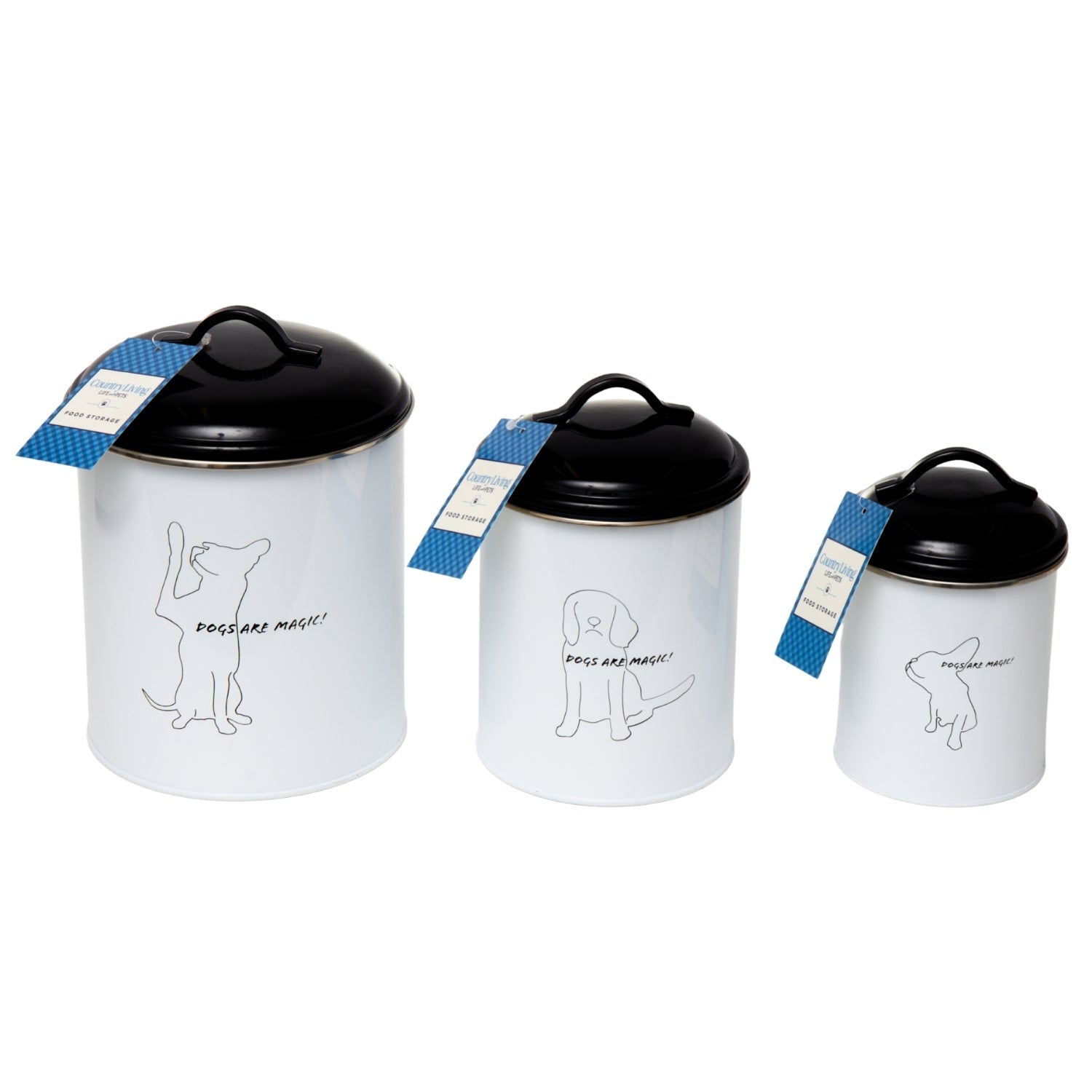 Country Living Set Of 3 Pet Treat Storage Canisters Black White