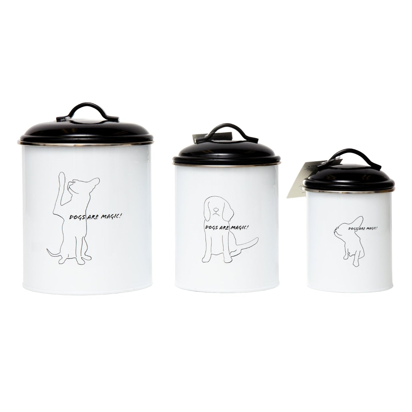 Country Living Set Of 3 Pet Treat Storage Canisters Black White