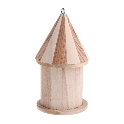 Rustic Pine Hand-Carved Round Outdoor Bird Nest Ornament