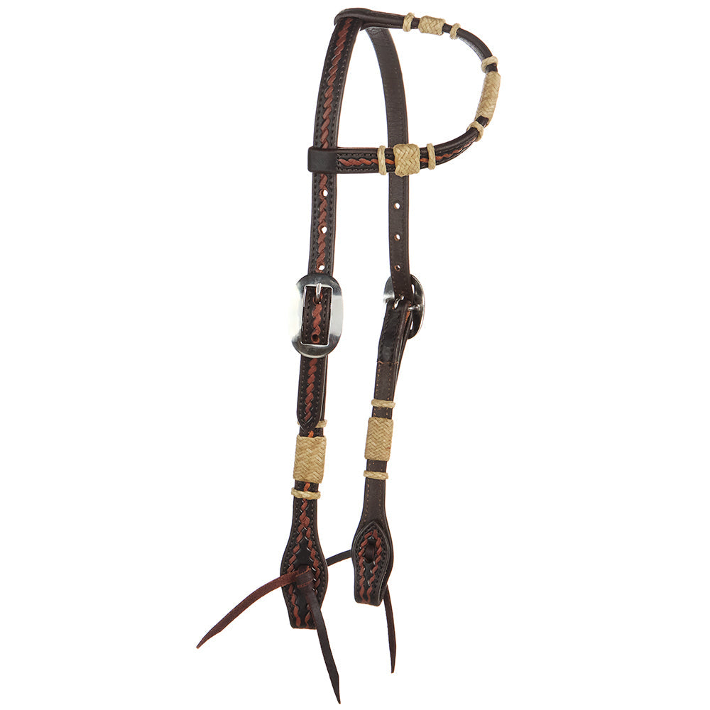 WD-RRSEH-N Natural Rawhide Rope Tooled Single Ear Headstall