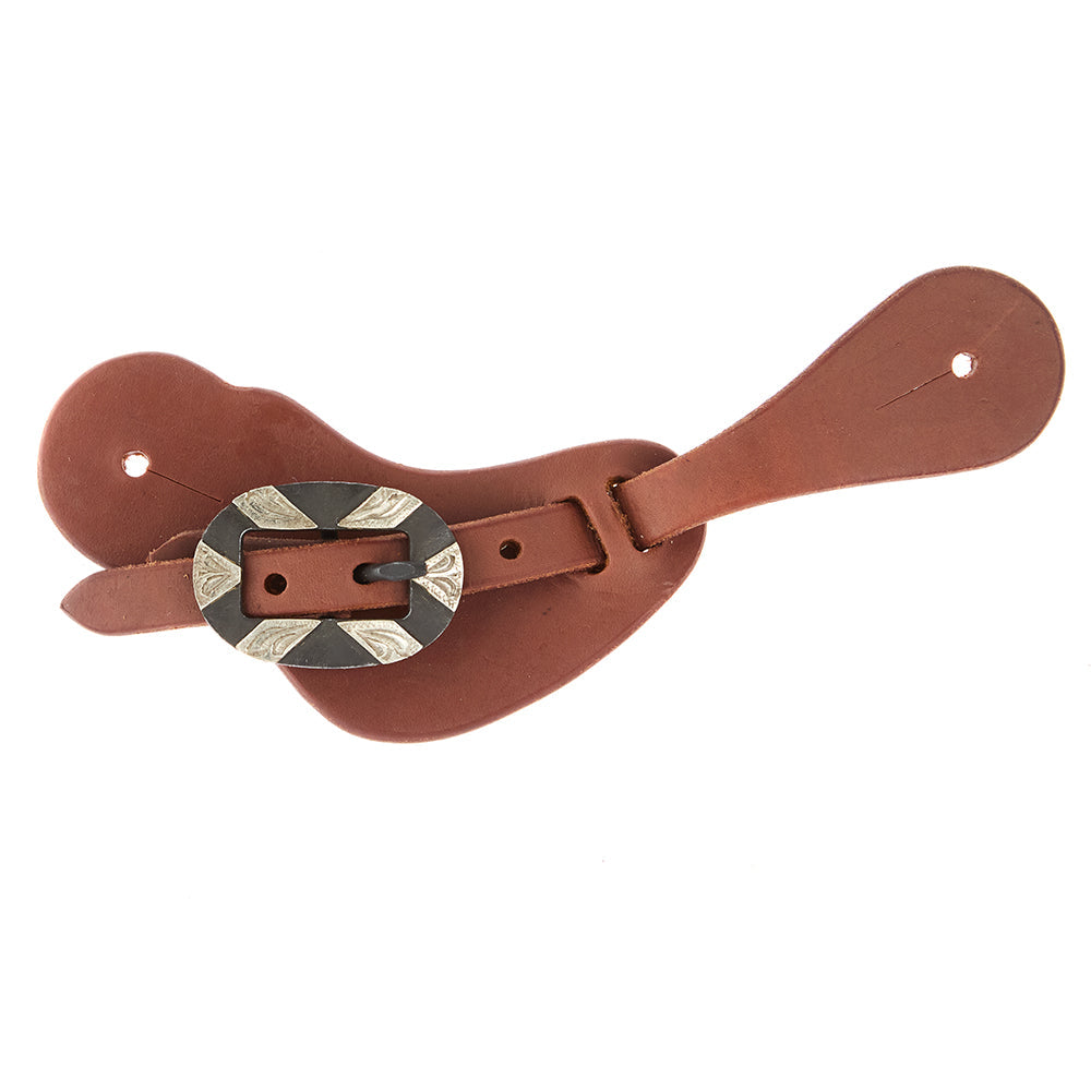 WD-LYCSSO-20 Ladies Youth Heavy Oiled Cowboy Spur Straps With Oval Silver Bar Buckles