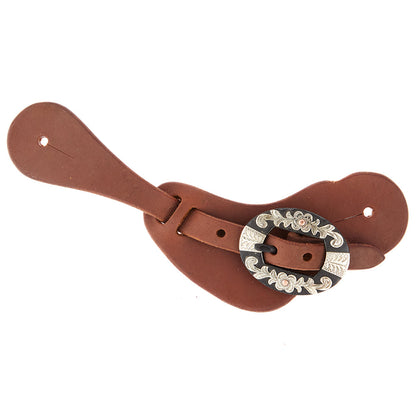 WD-LYCSSO-34 Ladies Youth Heavy Oiled Cowboy Spur Straps With Floral Buckles