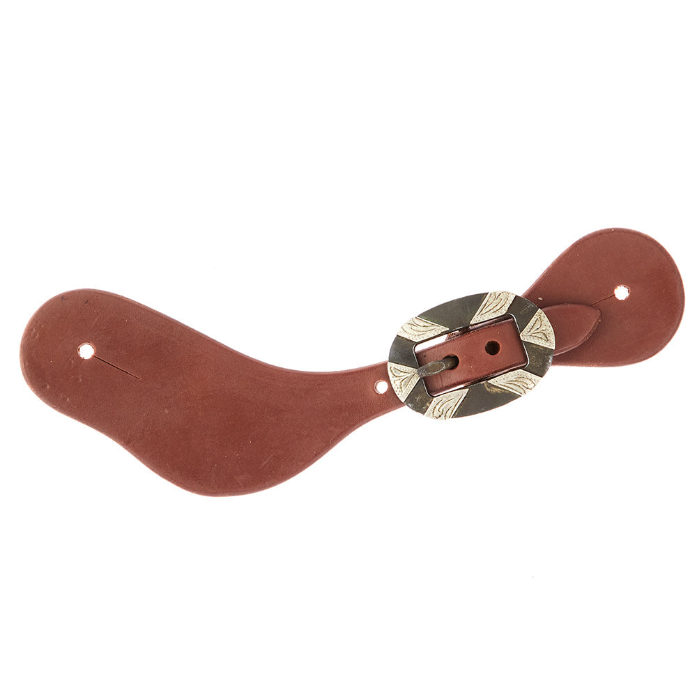 WD-LYDWSSO-20 Ladies Youth Oiled Dove Wing Spur Straps With Oval Silver Bar Buckles