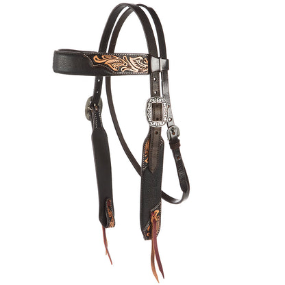 WD-SBH1 Black Overlay Tooled Combo Browband Headstall