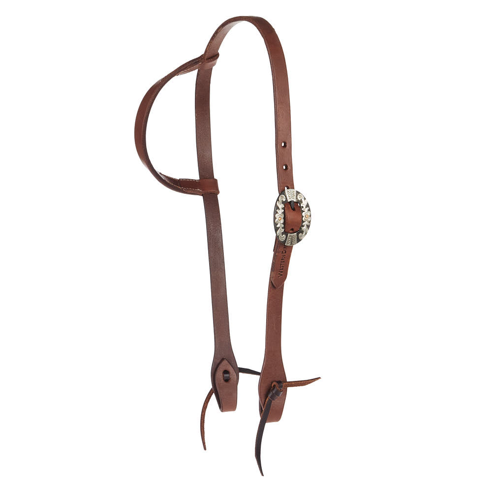 WD-SEHO-13 Heavy Oil Harness Leather Floral Silver Bar Single Buckle Single Ear Headstall