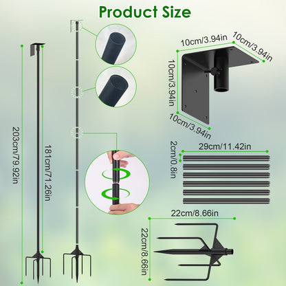 79.92in Bird House Pole Kit Height Adjustable Bird Feeder PoleÊMount Kit Heavy Duty Bird House Pole Set with 5 Prongs Base for Bird House Bird Feeder