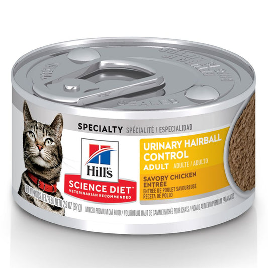 Hill's Science Diet Adult Urinary & Hairball Control Canned Cat Food, Savory Chicken