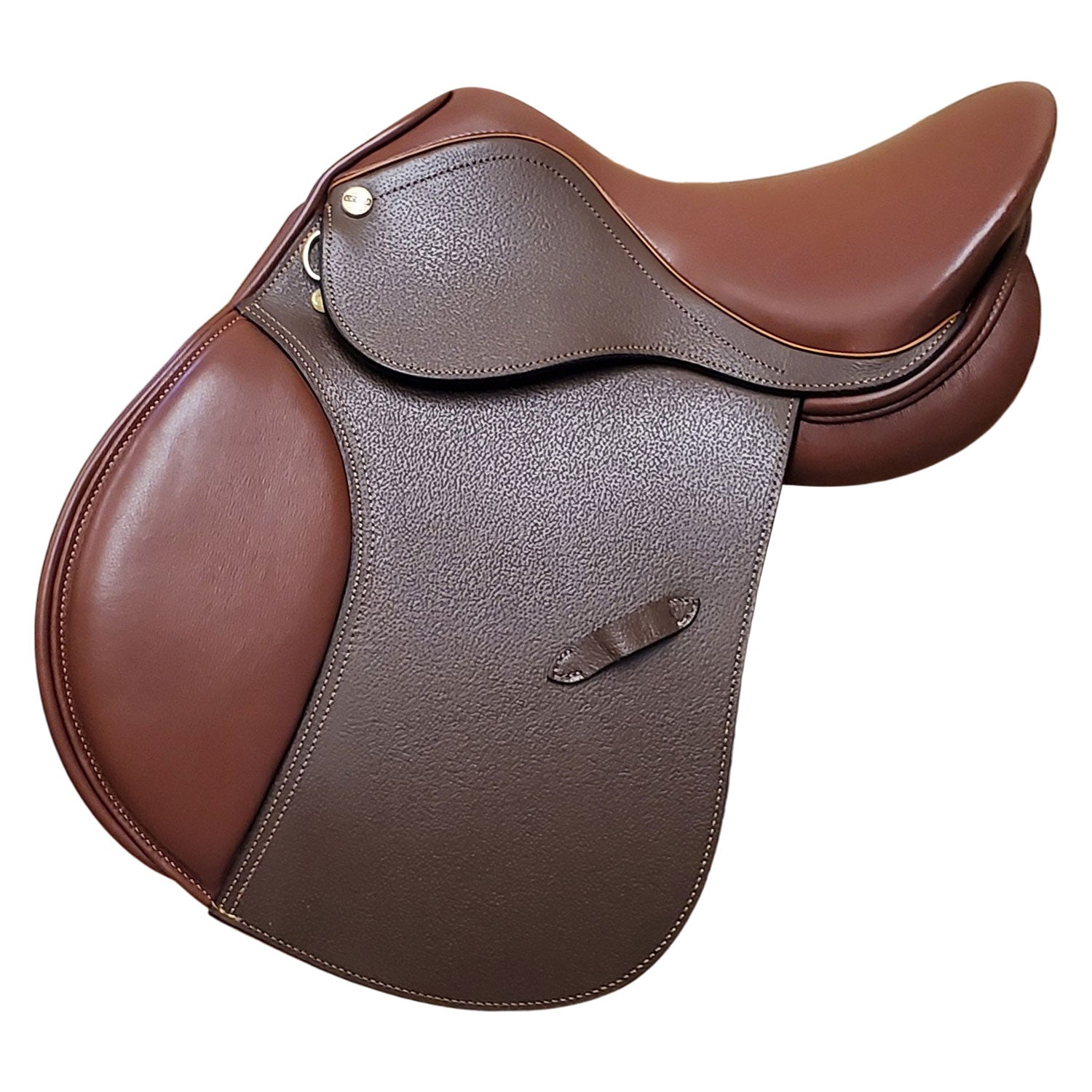 Henri de Rivel Advantage All Purpose Saddle with moderate deep seat and printed leather for beginners and pleasure riders