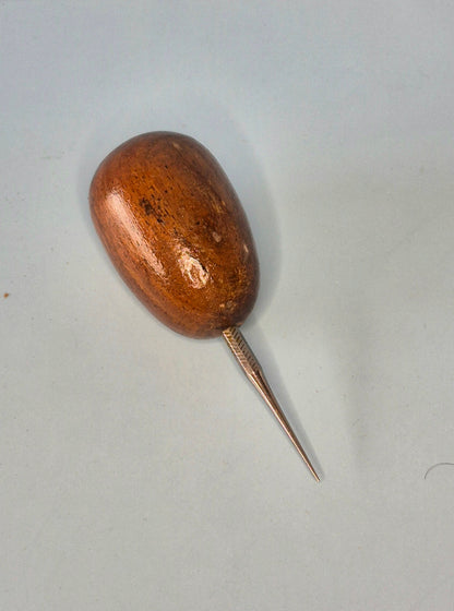 Awl, stainless steel with round wooden handle