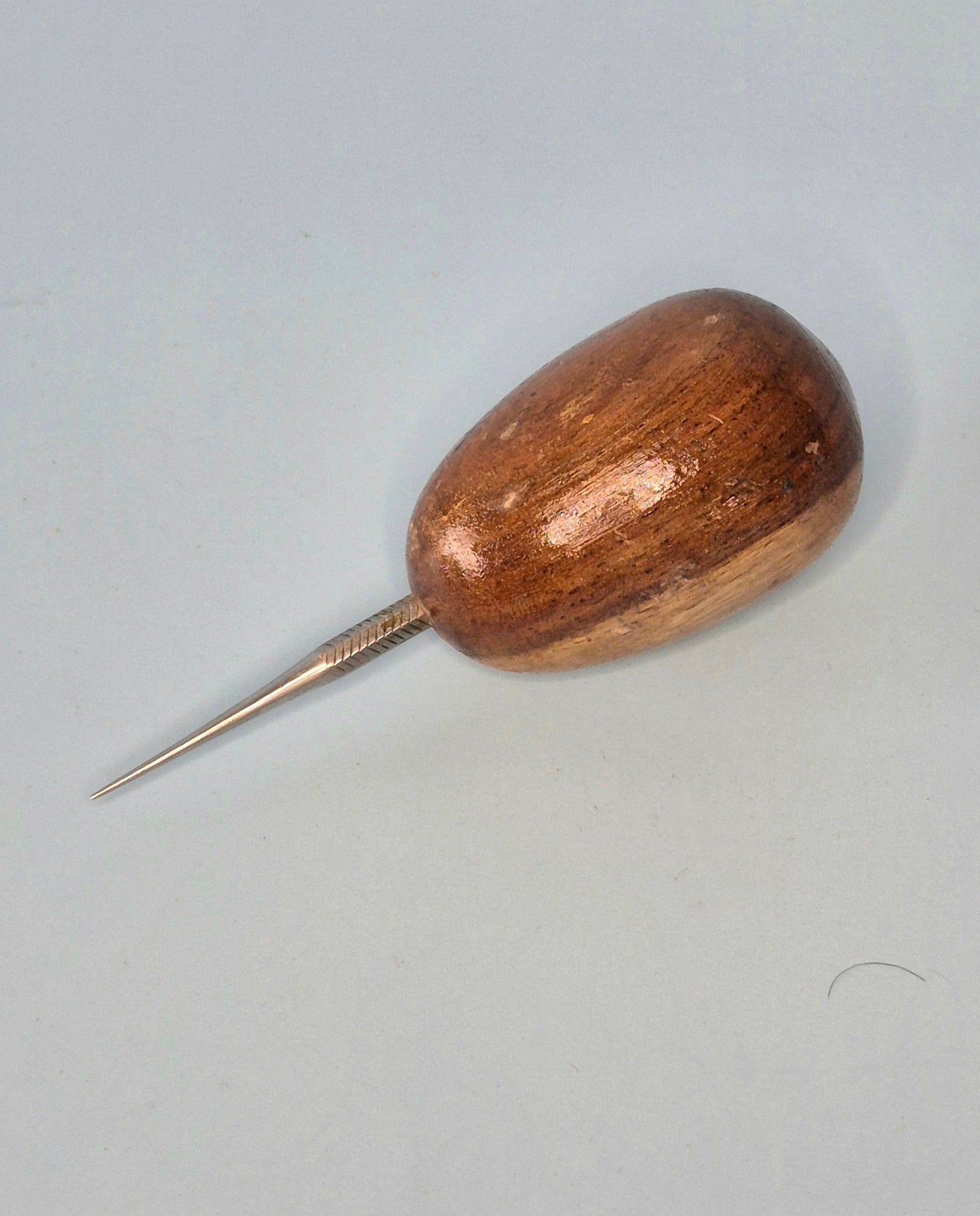 Awl, stainless steel with round wooden handle