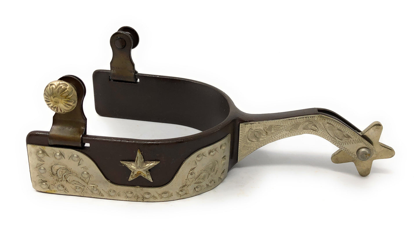 AJ Tack Men's Antique Brown Star and Dots Spurs