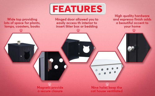 Cat House Side Table Nightstand Pet House Litter Box Enclosure