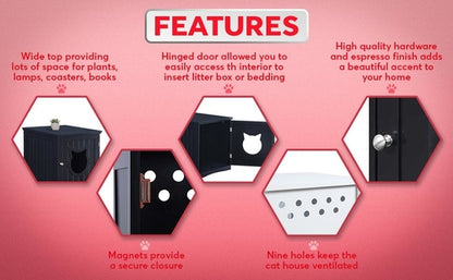 Cat House Side Table Nightstand Pet House Litter Box Enclosure
