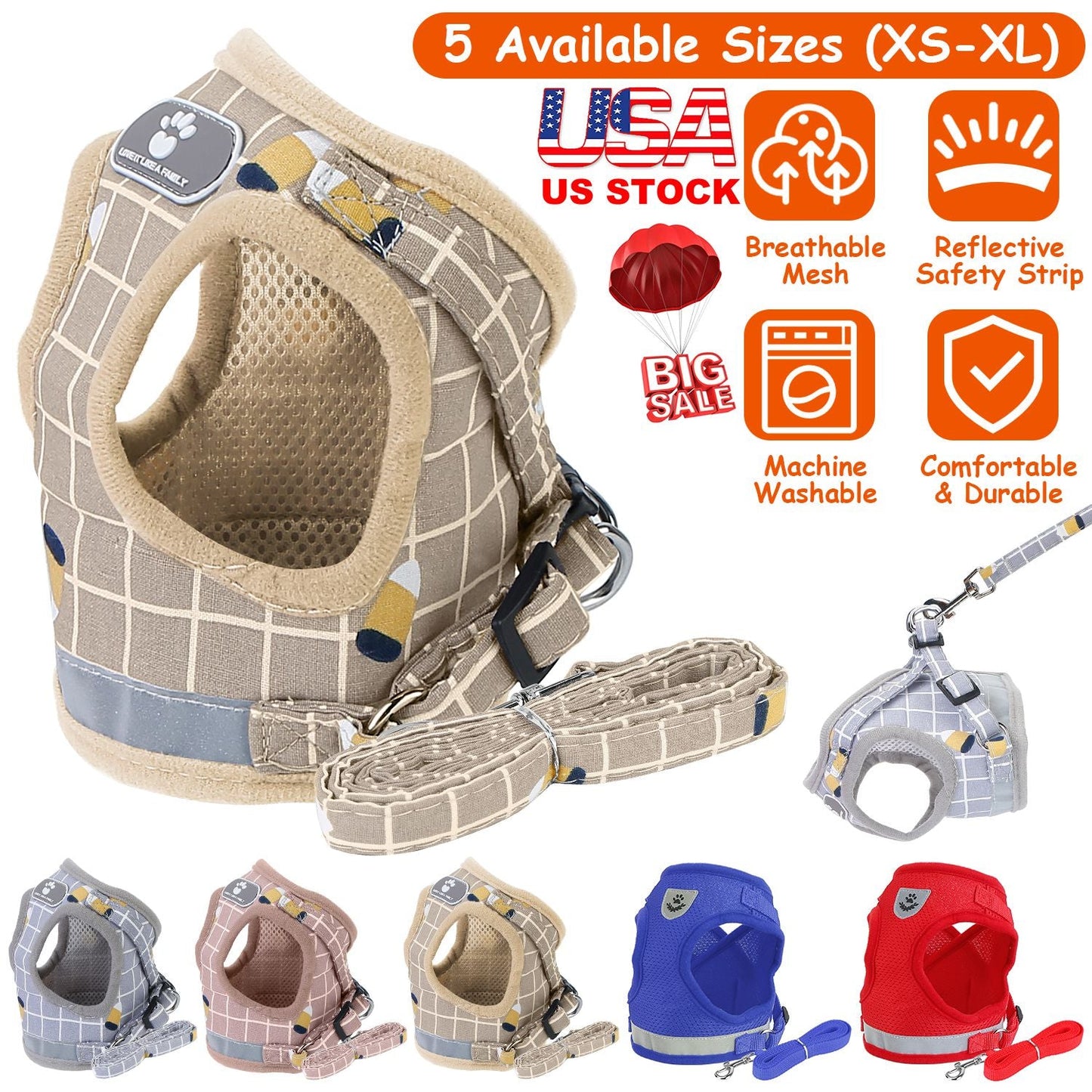 Pet Mesh Harness Dog Leash Set Reflective Chest Strap Adjustable Puppy Vest For Puppies Breeds Dogs Cats Walking Outdoor