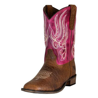TuffRider Children Arches Flame Embroidered Pink Shaft Square Toe Western Boots