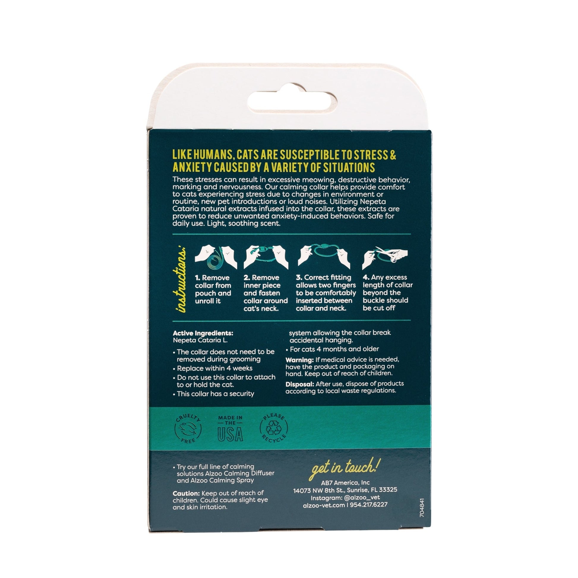 Alzoo Plant-Based Calming Collar Cat 13.8in.