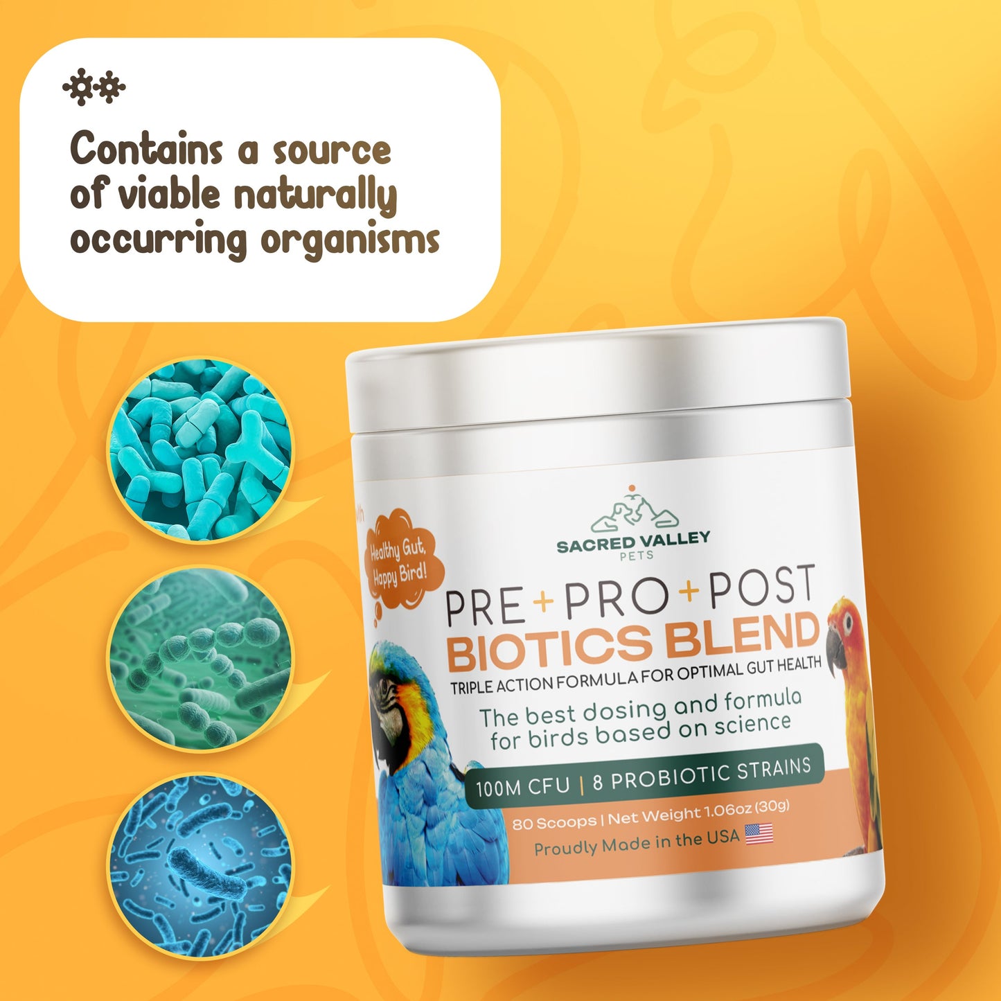 Organic Pre Pro Post Biotics Blend For Parrots 1 06Oz