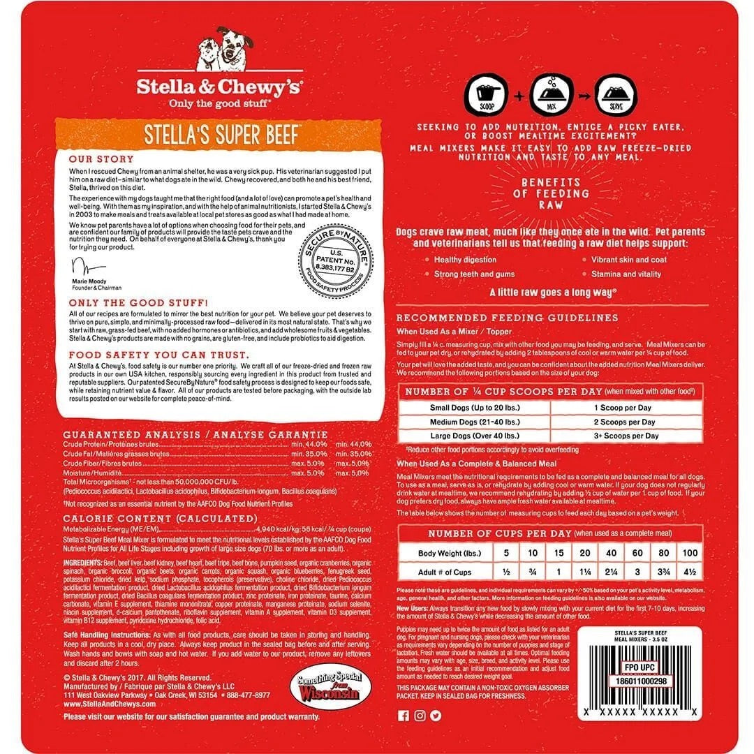 Stella & Chewy's Freeze Dried Meal Mixers Beef Dog Food (18oz)