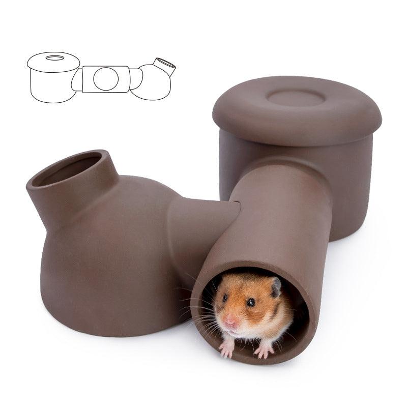 Golden Silk Bear Ceramic Hamster Zisha Tunnel Room - Ultimate Luxury Hamster Habitat