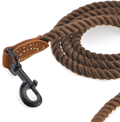 4 feet rope dog leash with leather handle