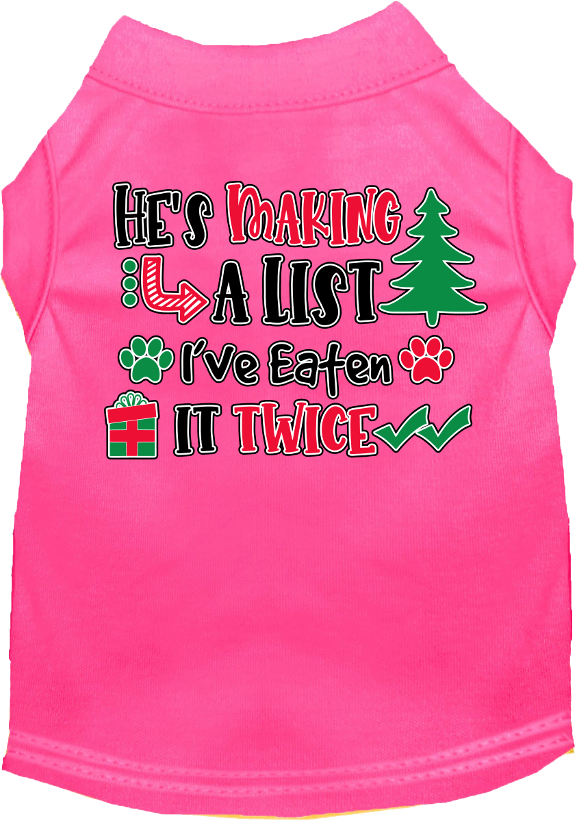 Christmas Pet Dog and Cat Shirt, "He's Making A List, I've Eaten It Twice"