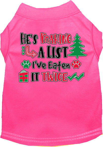 Christmas Pet Dog and Cat Shirt, "He's Making A List, I've Eaten It Twice"
