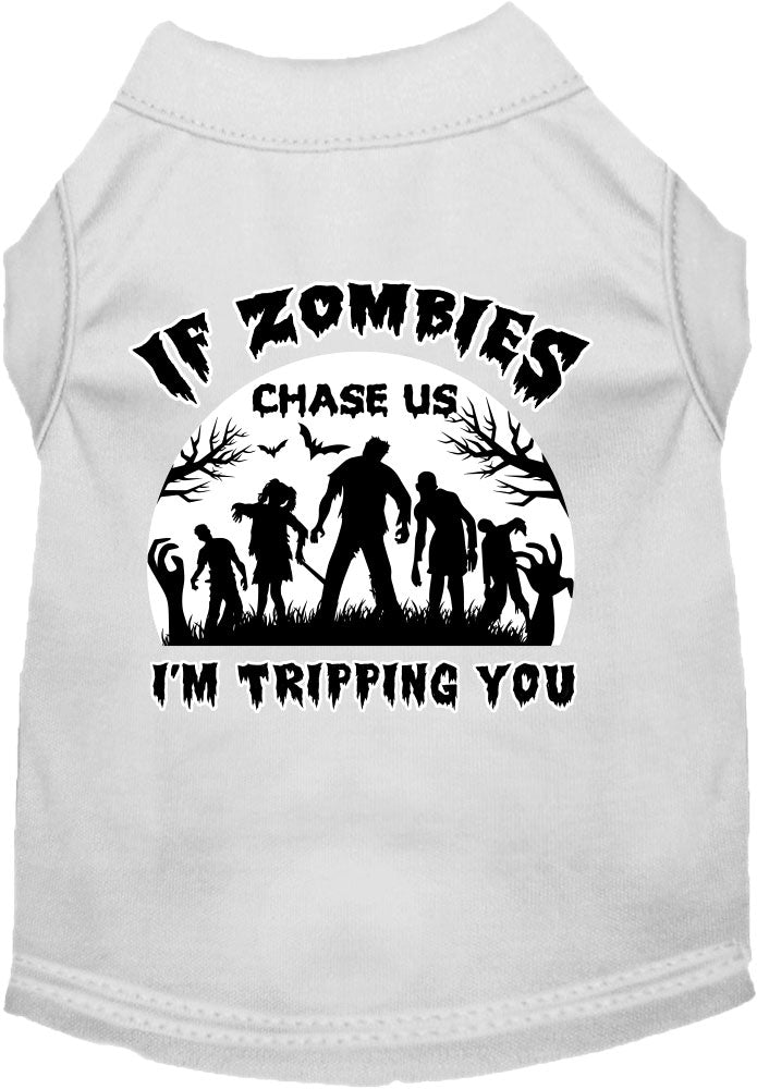 Halloween Pet Dog & Cat Shirt, "If Zombies Chase Us, I'm Tripping You"
