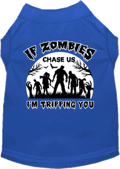 Halloween Pet Dog & Cat Shirt, "If Zombies Chase Us, I'm Tripping You"