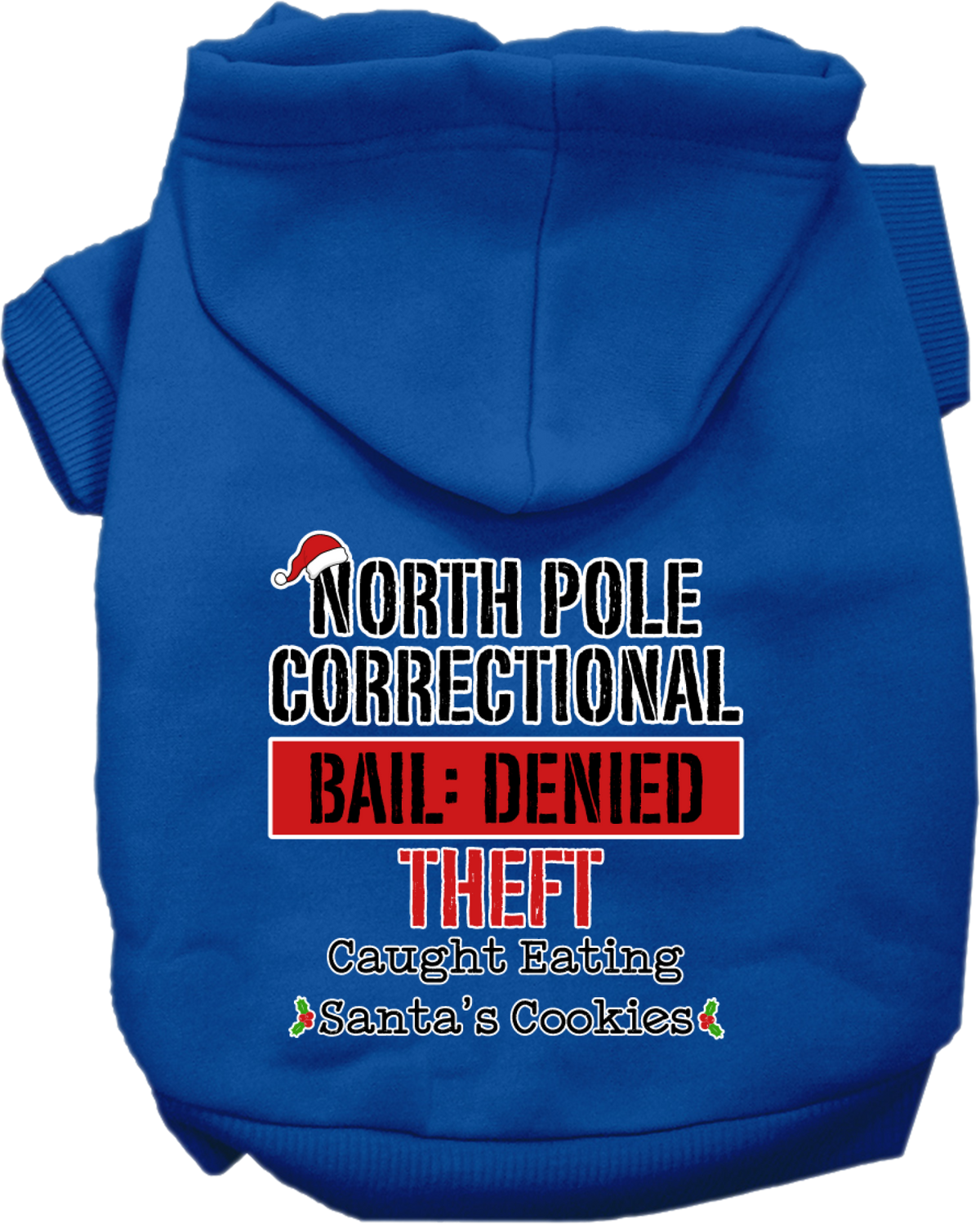 Christmas Pet Hoodie Screen Printed, "North Pole Correctional"