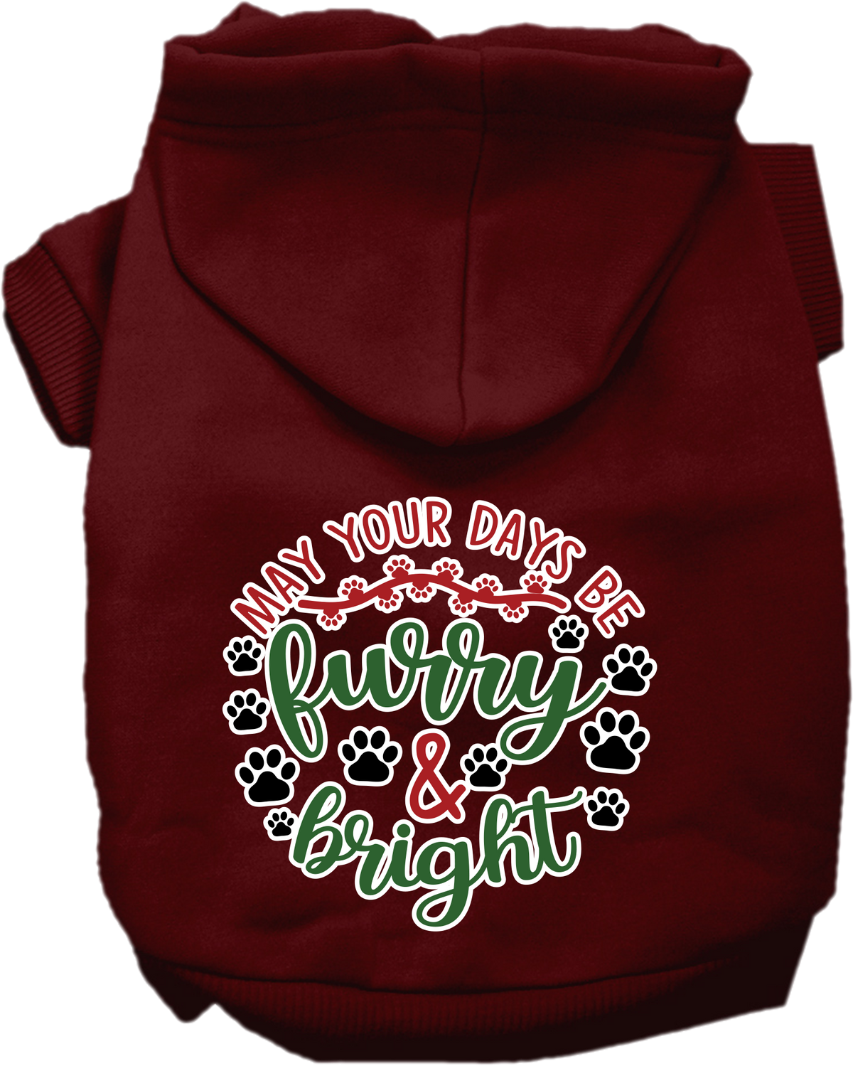 Christmas Pet Hoodie Screen Printed, "Furry & Bright"