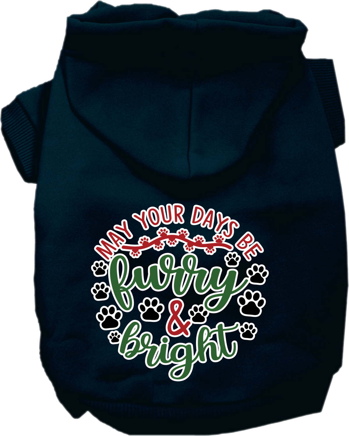 Christmas Pet Hoodie Screen Printed, "Furry & Bright"
