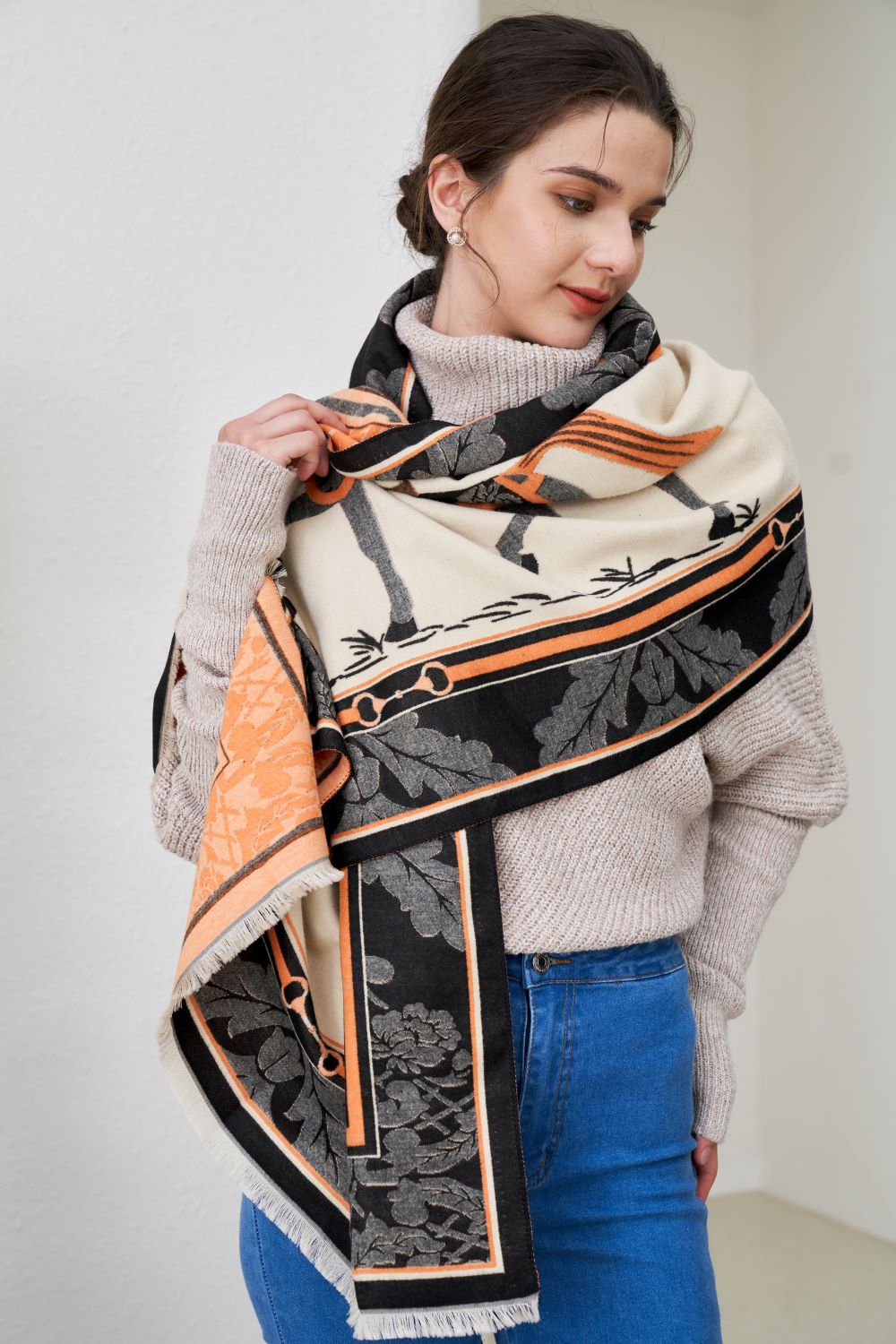 AWST Int'l Baroque Horses Acrylic Cashmere Scarf