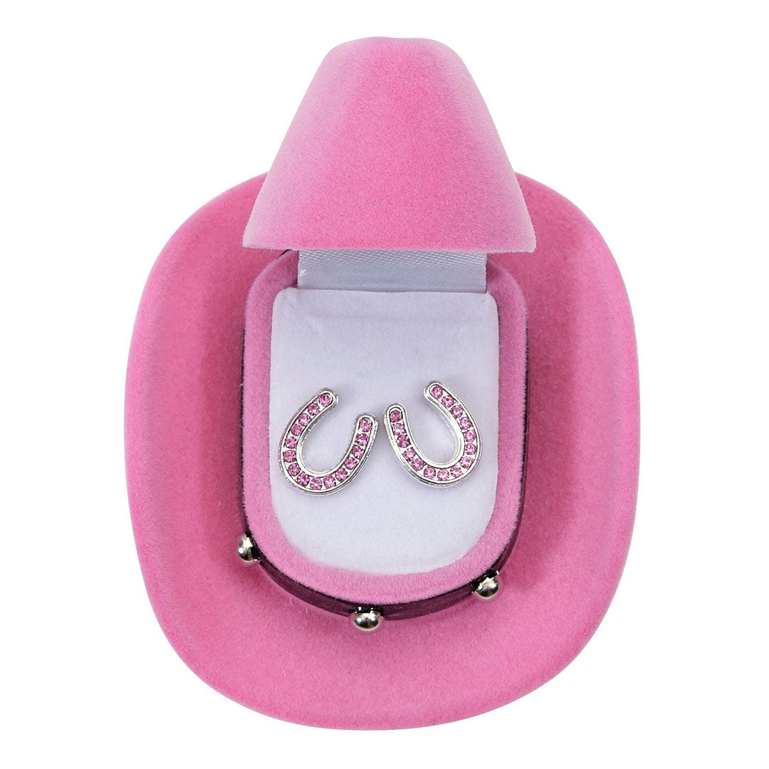 AWST Int'l Horseshoes Earrings w/Colorful Cowboy Hat Box