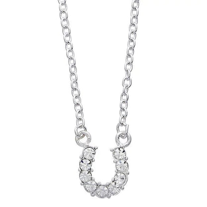 AWST Int'l Aqua Rhinestone Horseshoe Necklace w/Horse Head Gift Box