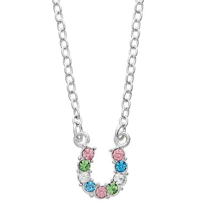 AWST Int'l Aqua Rhinestone Horseshoe Necklace w/Horse Head Gift Box