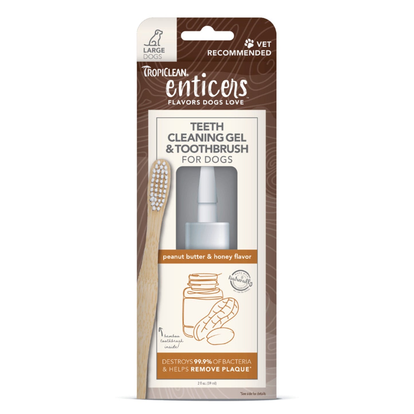 TropiClean Enticers Peanut Butter/Honey Cleaning Gel/Toothbrush Large 2oz