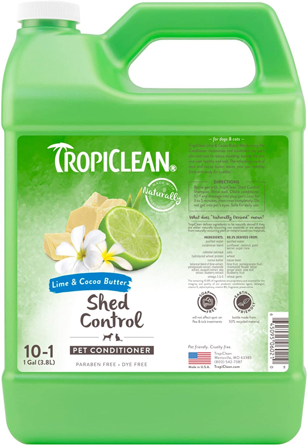 TropiClean Lime & Cocoa Butter Shed Control Conditioner for Pets, 1 gal