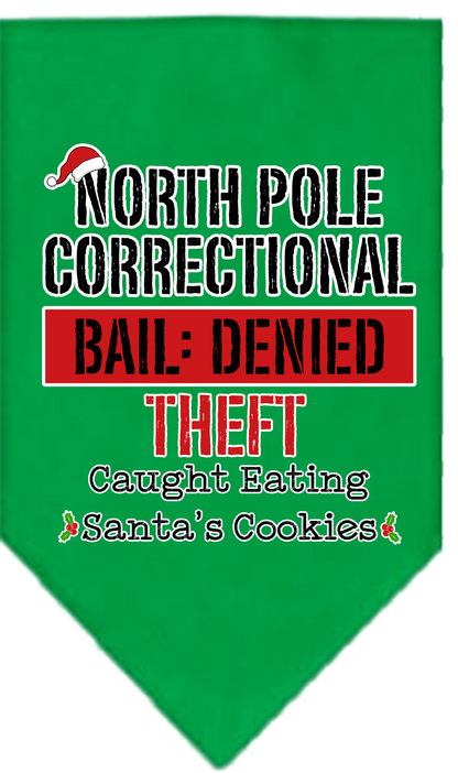 Christmas Pet and Dog Bandana Screen Printed, "North Pole Correctional"