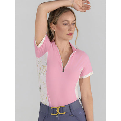 Dapplebay Grace 1/4 Zip SS Riding Top-Light Pink/Dragonfly Meadow