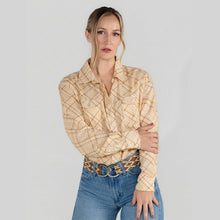 Dapplebay Spring Plaid Breezy Button Up Top-Tan