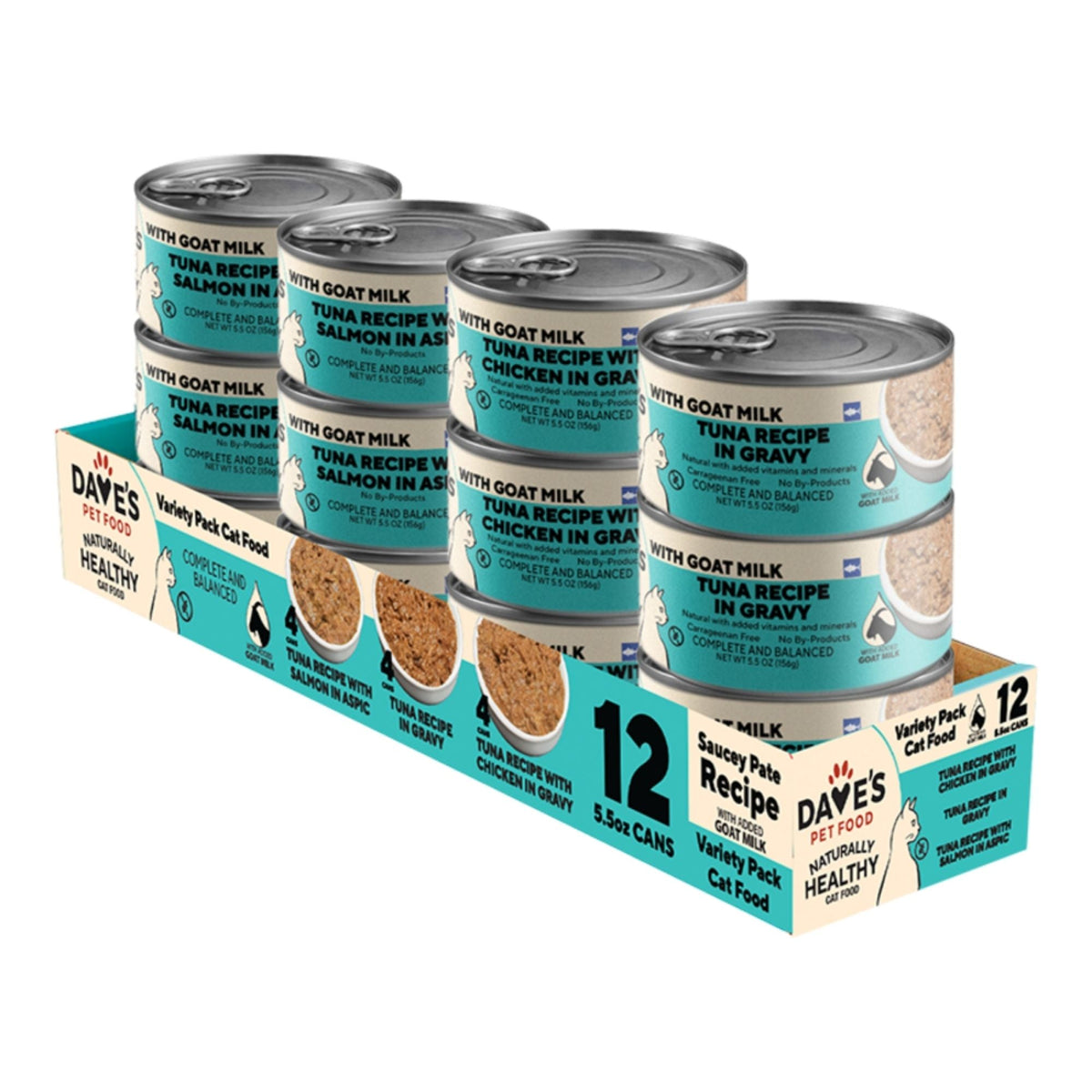 Dave's Pet Food Cat Naturally Healthy Tuna With Goat Milk 9oz. Variety Pack (Case of 12)