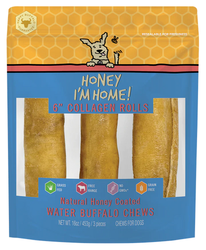 Honey Dog Buffalo Collagen Rolls 6" (3pk)
