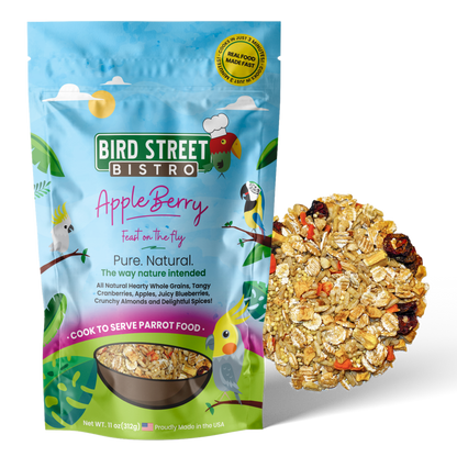 AppleBerry Feast on the Fly parrot food with natural dried fruits and spices packaging image
