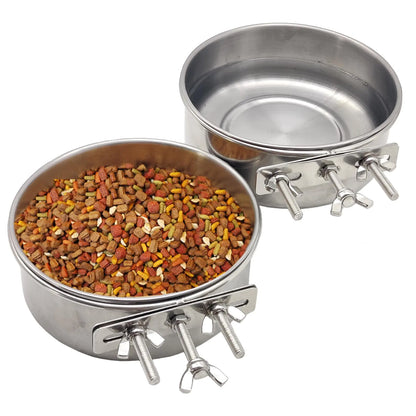 Pinvnby 2Pcs Stainless Steel Bird Bowl Bird Water Bowl Stainless Steel Bird Feeding Dish Cups For Bird Parrot Parakeet African Greys Conure Cockatiels Lovebird Budgie Chinchilla L