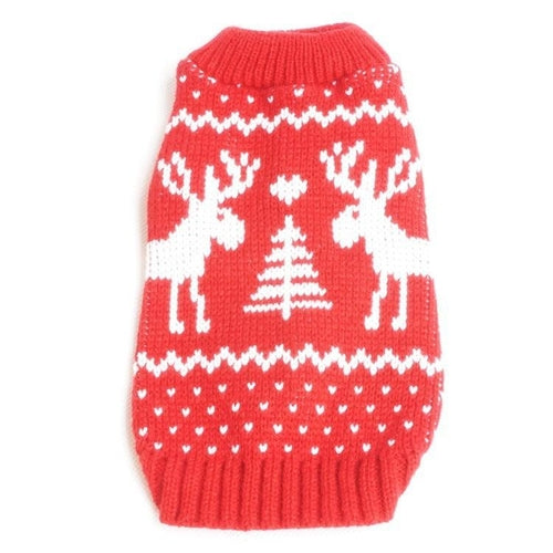 Festive Holiday Pet Sweater - Blue And Red Christmas Reindeer Design