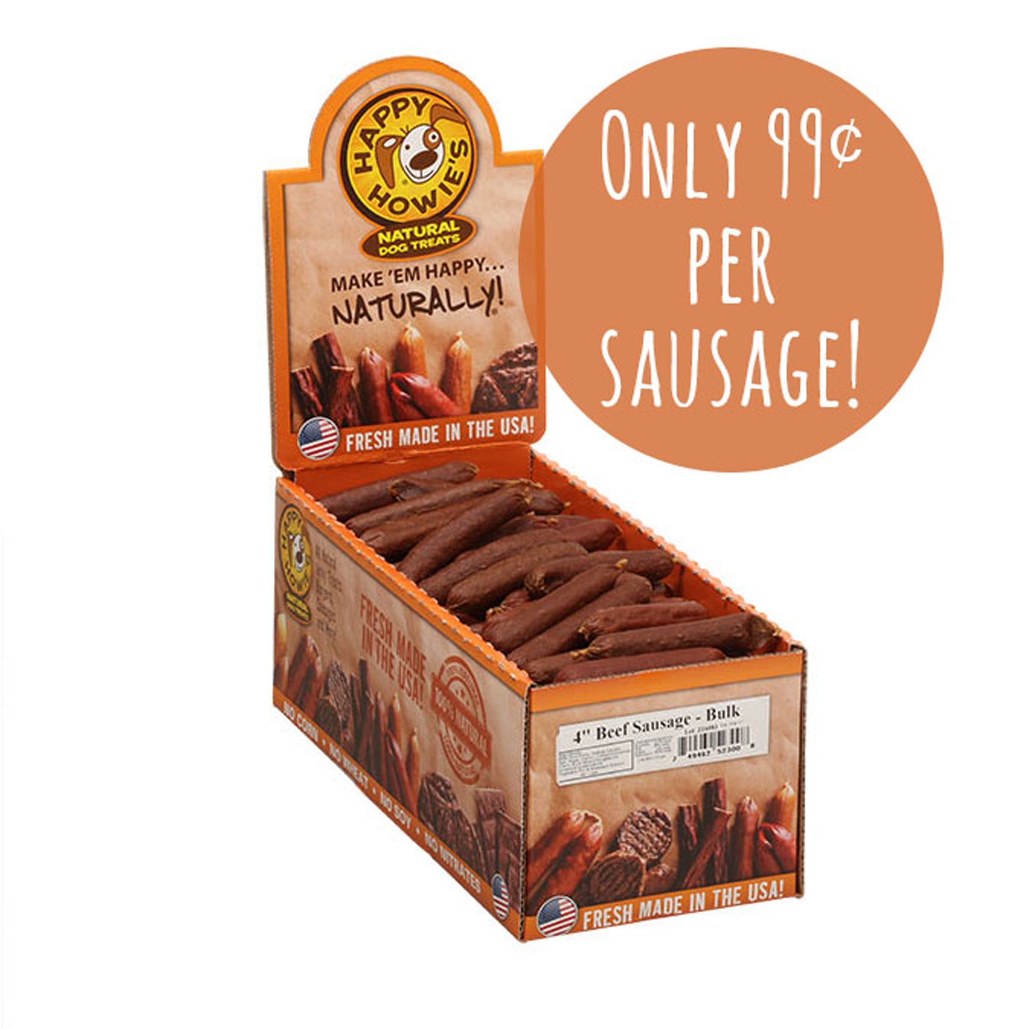 Happy Howie Dog Beef Sausage 4 Inch 80 Pack – Walnut Creek Pets LLC