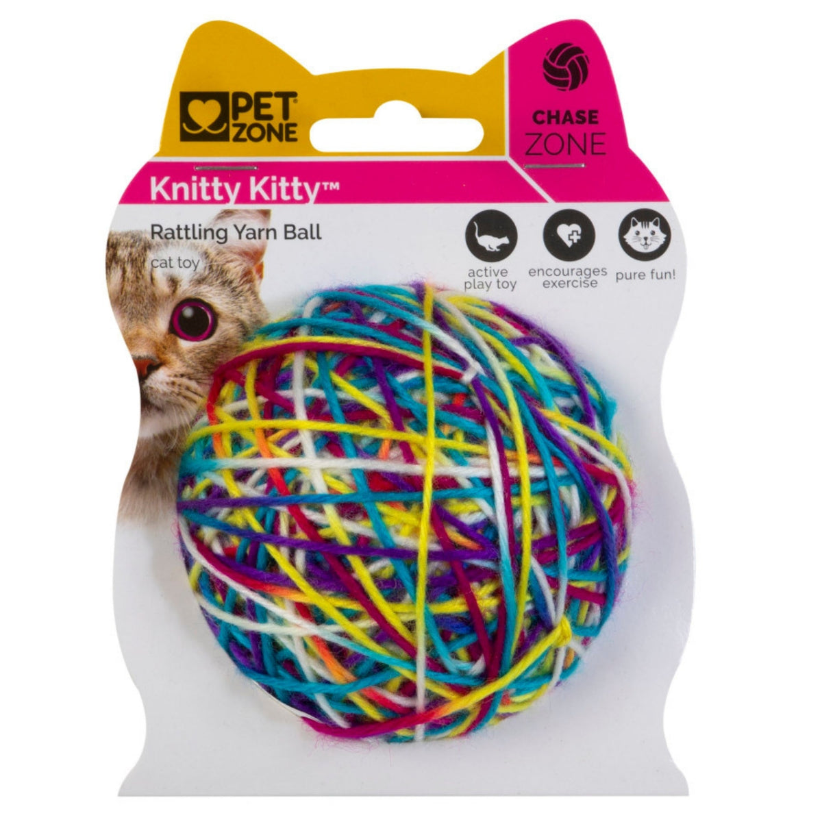 Pet Zone Products Knitty Kitty Rattle Yarn Ball Cat Toy 1ea/SM