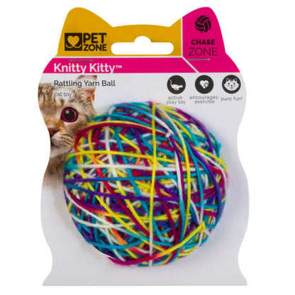Pet Zone Products Knitty Kitty Rattle Yarn Ball Cat Toy 1ea/SM