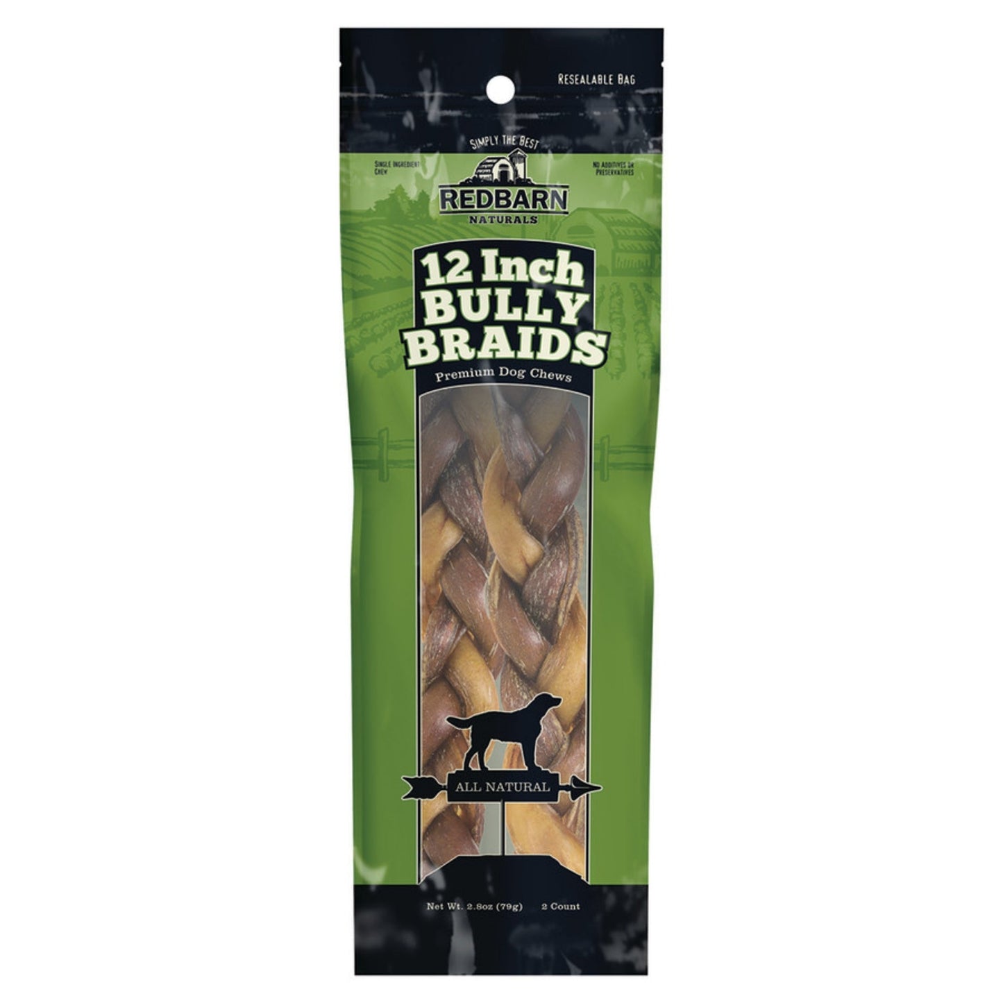 REDBARN Dog Bully Stick Braided 12in., 2 Pack (Case of 12)
