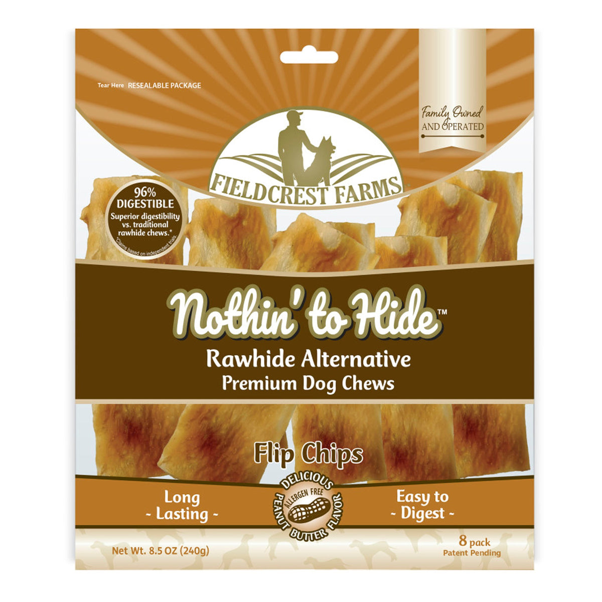Fieldcrest Farms Nothin' to Hide Flip Chips Roll Dog Treat Peanut Butter 8pk